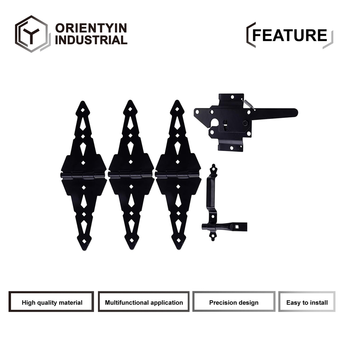 Black Gate Hinge and Latch Set - High Durability Outdoor Gate Hardware Kit