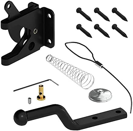 Black Pull-String Gate Latch Set - With Spring and Handle, Suitable for Outdoor Gates