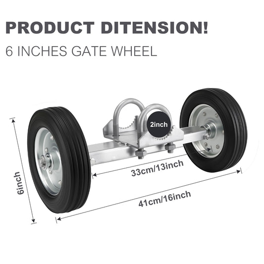 Adjustable Sliding Gate Wheel, 6" Tensioner Set with Mounting Bracket and U-Bolts - Premium Gate Accessory for Smooth Operation, Rubber Wheels for Metal Tube Gates and Driveway Gates