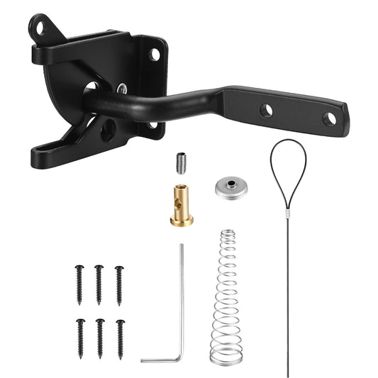 Black Pull-String Gate Latch Set - With Spring and Handle, Suitable for Outdoor Gates