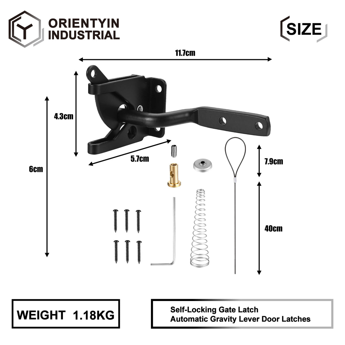 Black Pull-String Gate Latch Set - With Spring and Handle, Suitable for Outdoor Gates