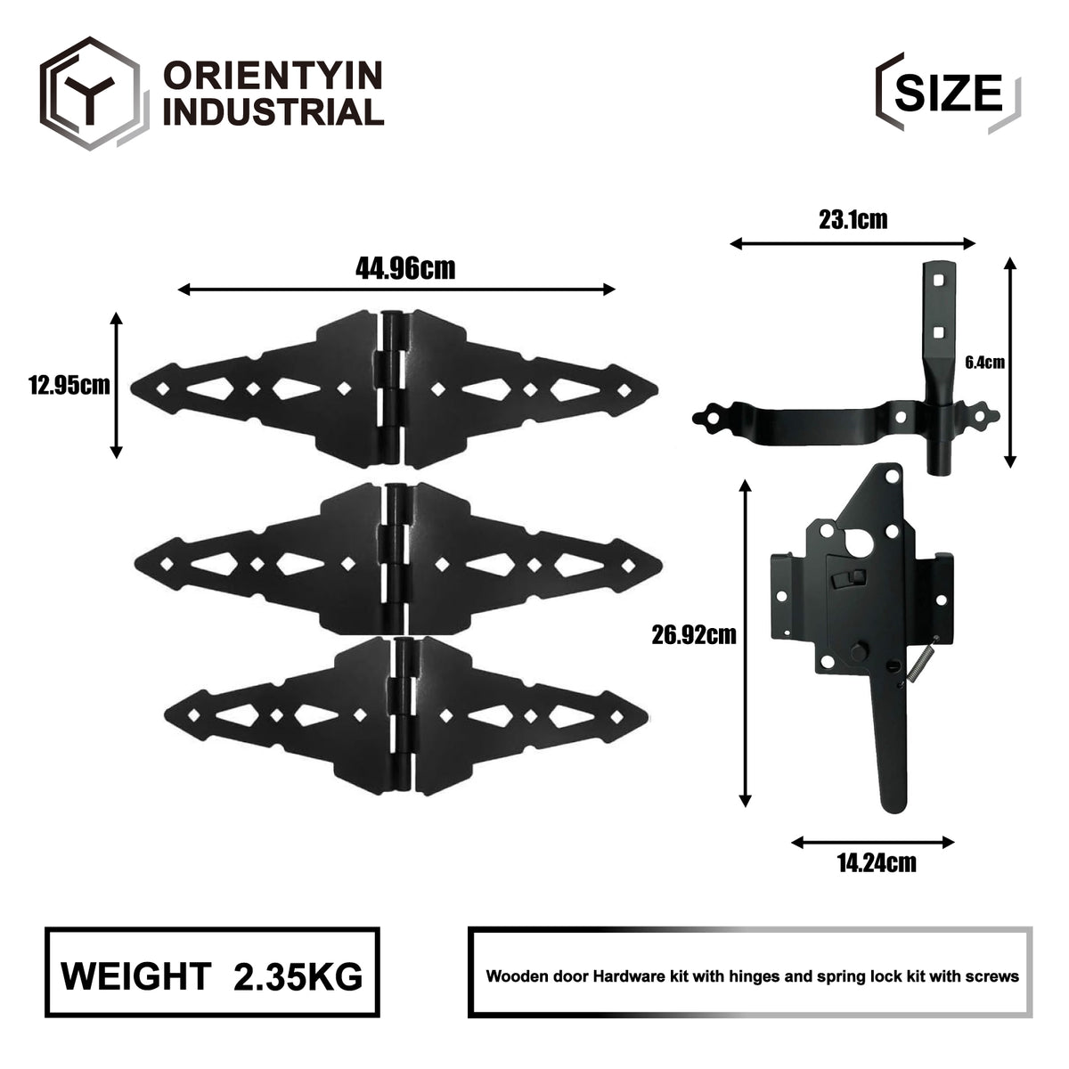 Black Gate Hinge and Latch Set - High Durability Outdoor Gate Hardware Kit