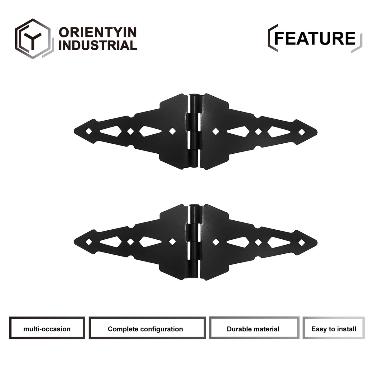 Black Hinge Set - Durable Hardware for Doors and Gates
