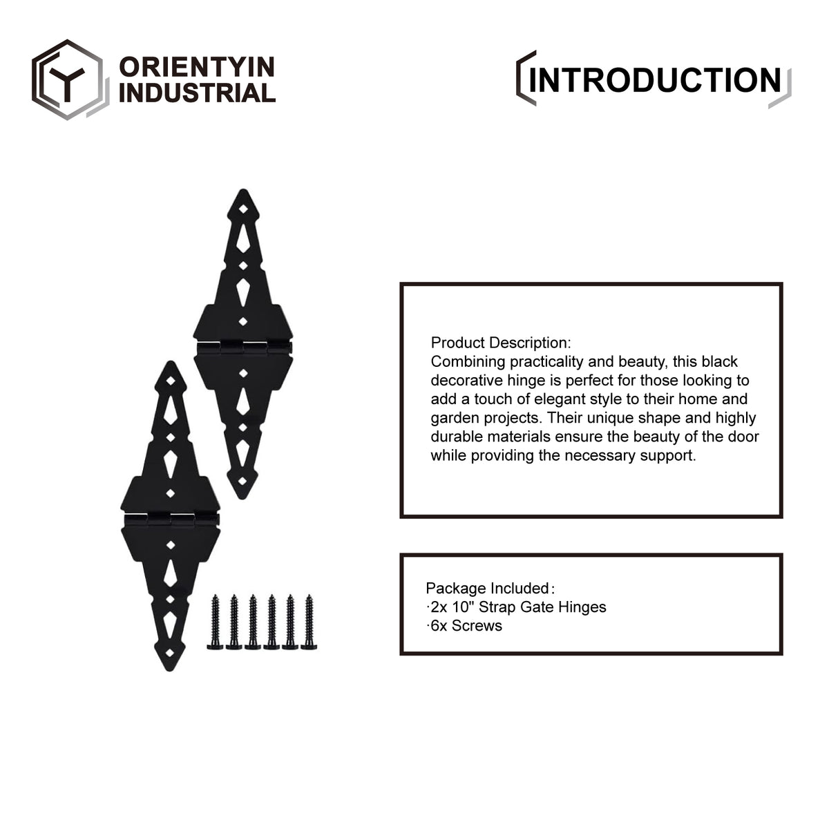 Black Hinge Set - Durable Hardware for Doors and Gates