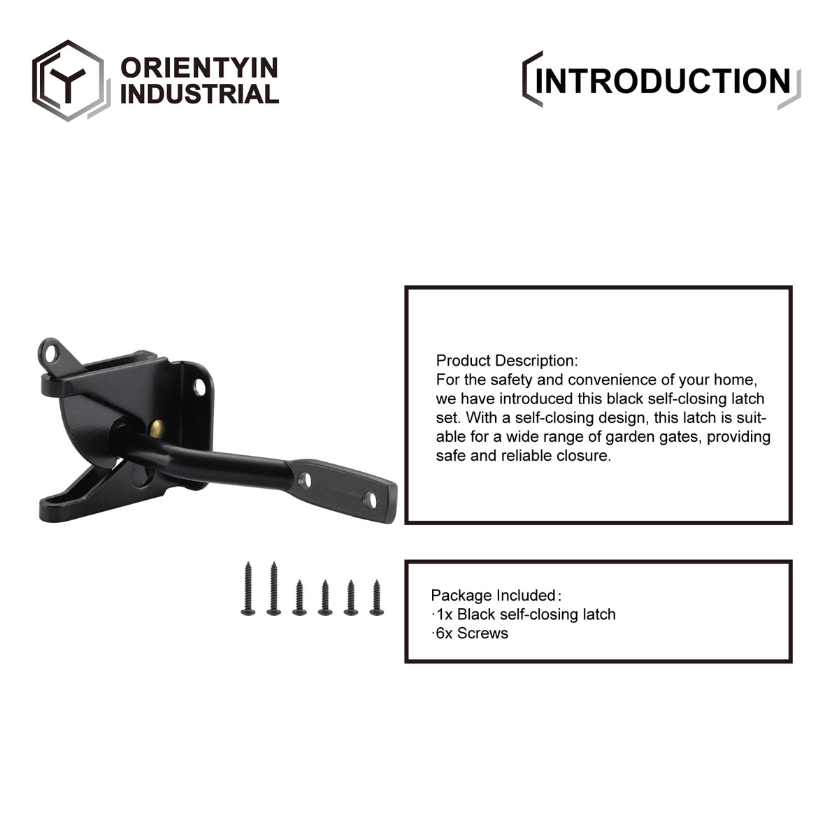 Black Self-Closing Gate Latch Set - Automatic Closing Design, Suitable for Various Garden Gates