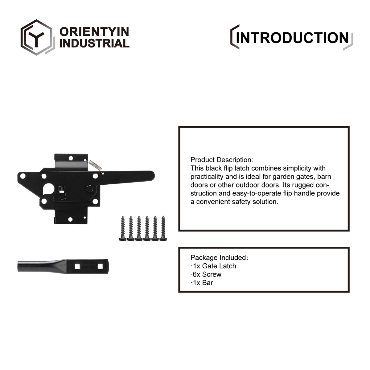 Black Flip Handle Latch - Simplistic Design Outdoor Gate Lock Set