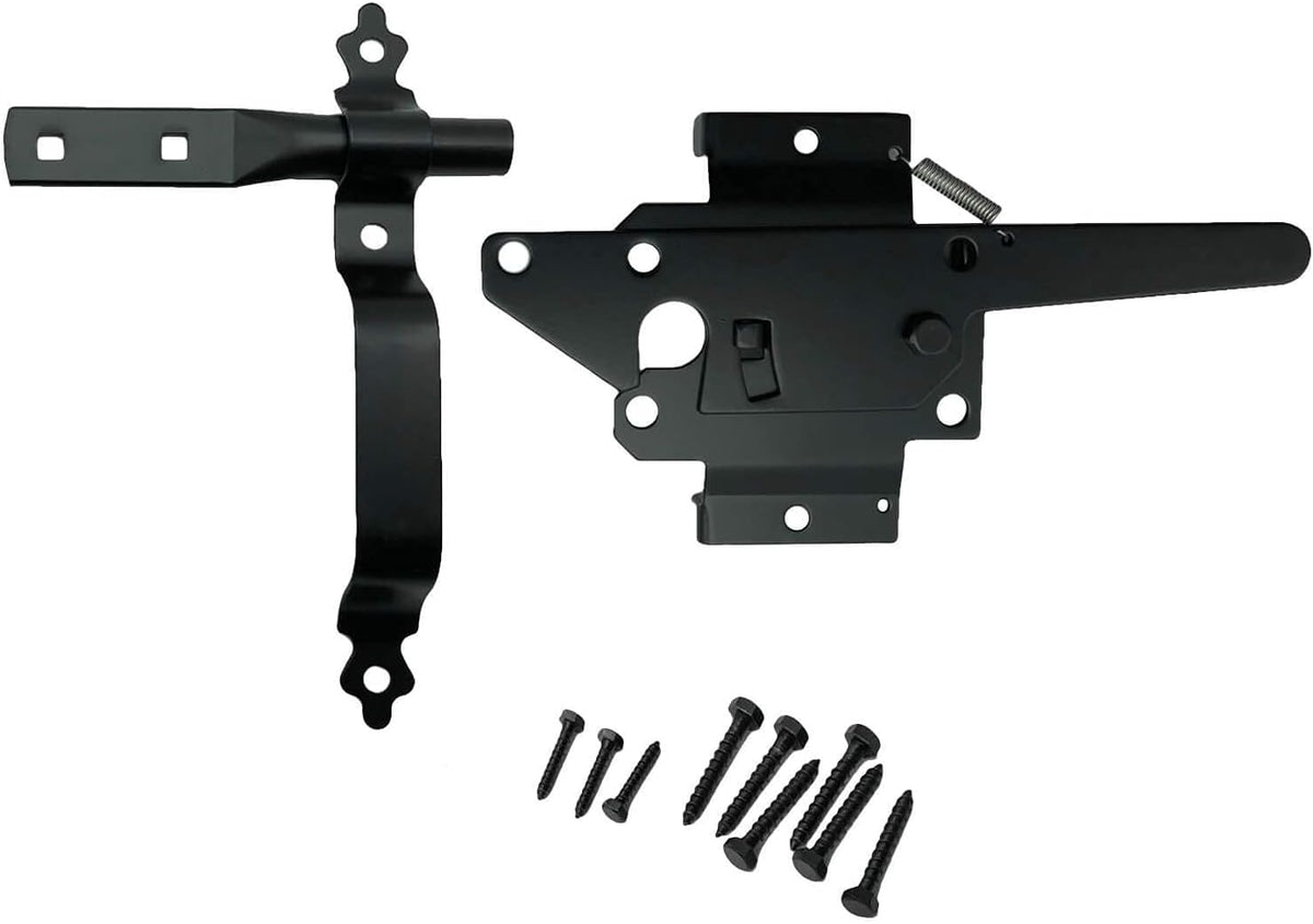 Black Gate Hinge and Latch Set - High Durability Outdoor Gate Hardware Kit
