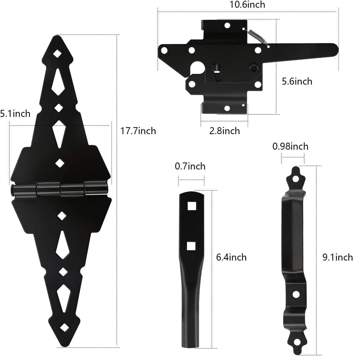 Black Gate Hinge and Latch Set - High Durability Outdoor Gate Hardware Kit