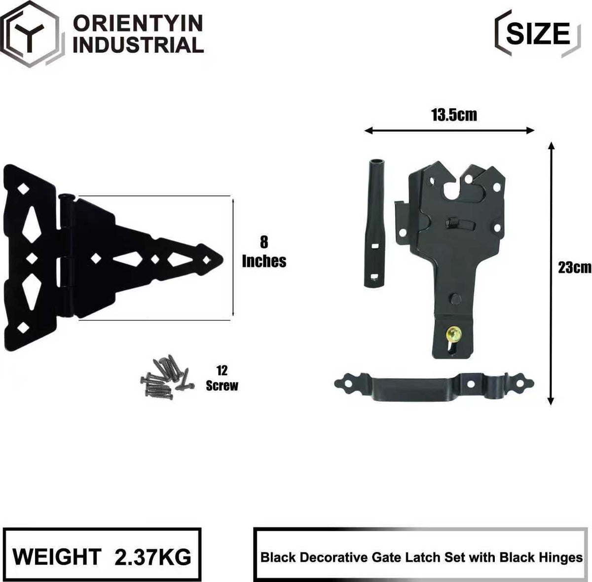 Black Decorative Gate Latch Set - Classic Design, Perfect for Garden and Pedestrian Gates