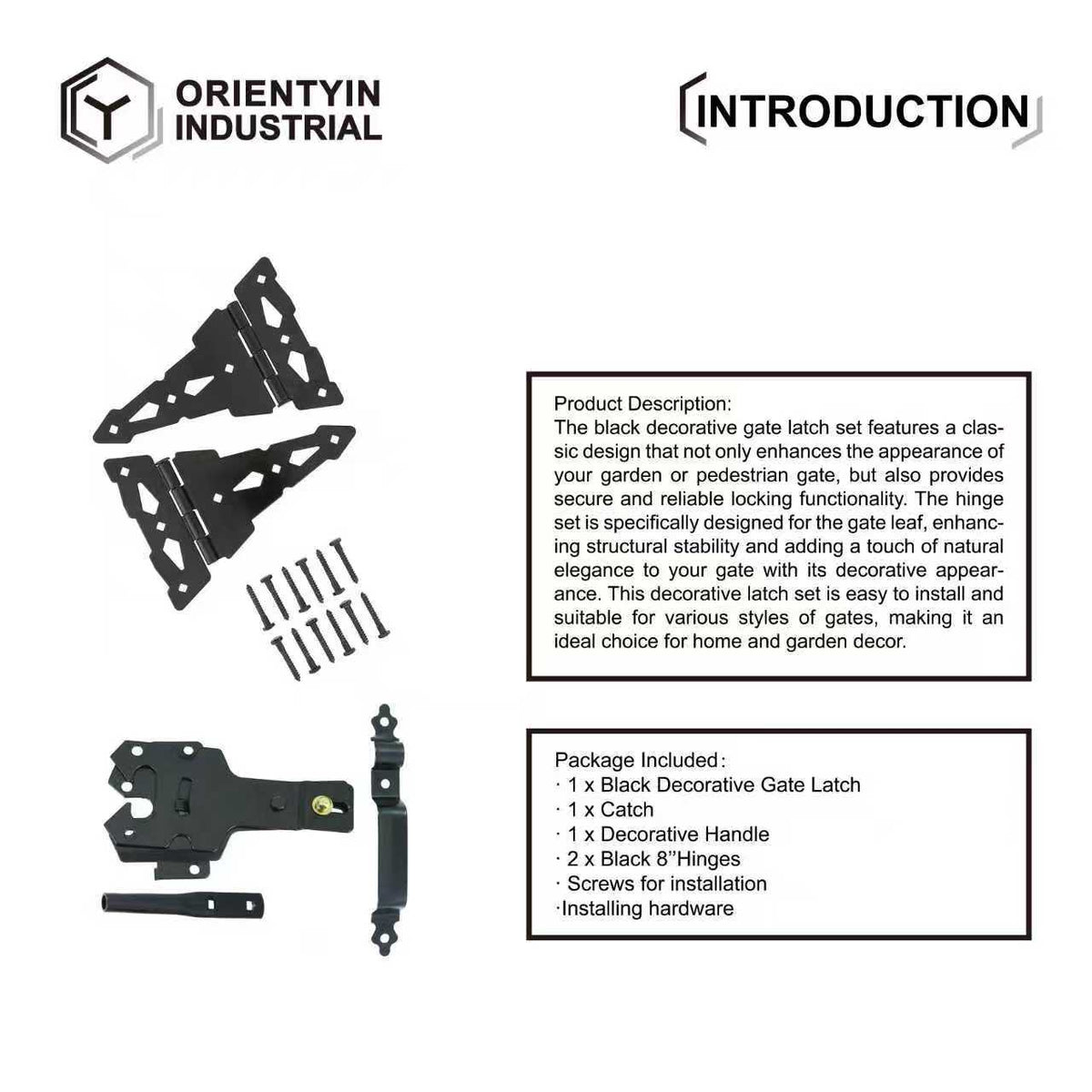 Black Decorative Gate Latch Set - Classic Design, Perfect for Garden and Pedestrian Gates