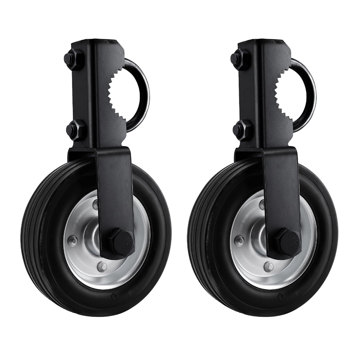 Gate Wheel Supporting Metal Swing Gate, 6" Gate Helper Wheels for 1-5/8" Thru 2" Gate Frames, for Metal Tube Gate, Chain Link Fence, 2 Pack Black