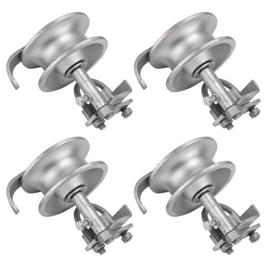 Sliding Gate Rollers, 5" Galvanized Steel Pipe Track Wheels for Chain Link Sliding Gates, Fits 1-7/8" and 1-5/8" Gate Frames & Track Pipes, Single U Bolt Hardware, Pack of 4