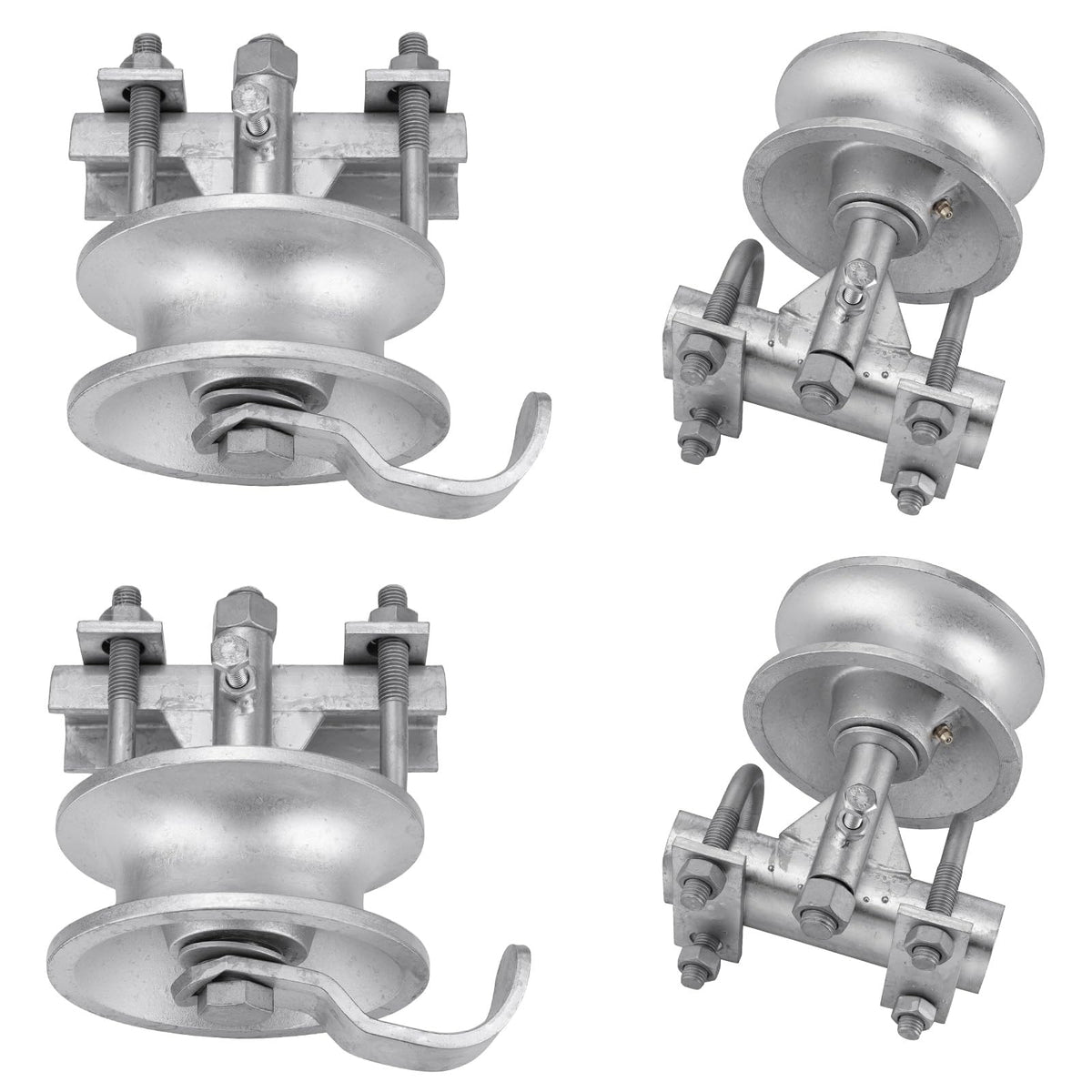 Sliding Gate Rollers, 5" Galvanized Steel Pipe Track Wheels for Chain Link Sliding Gates, Fits 1-7/8" and 1-5/8" Gate Frames & Track Pipes, Double U Bolt Hardware, Pack of 4