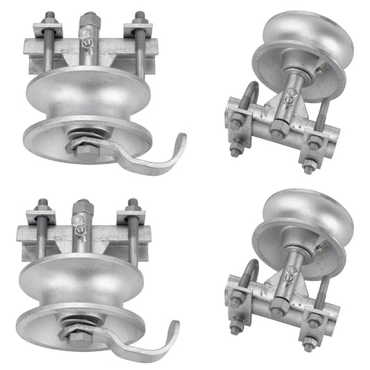 Sliding Gate Rollers, 5" Galvanized Steel Pipe Track Wheels for Chain Link Sliding Gates, Fits 1-7/8" and 1-5/8" Gate Frames & Track Pipes, Double U Bolt Hardware, Pack of 4