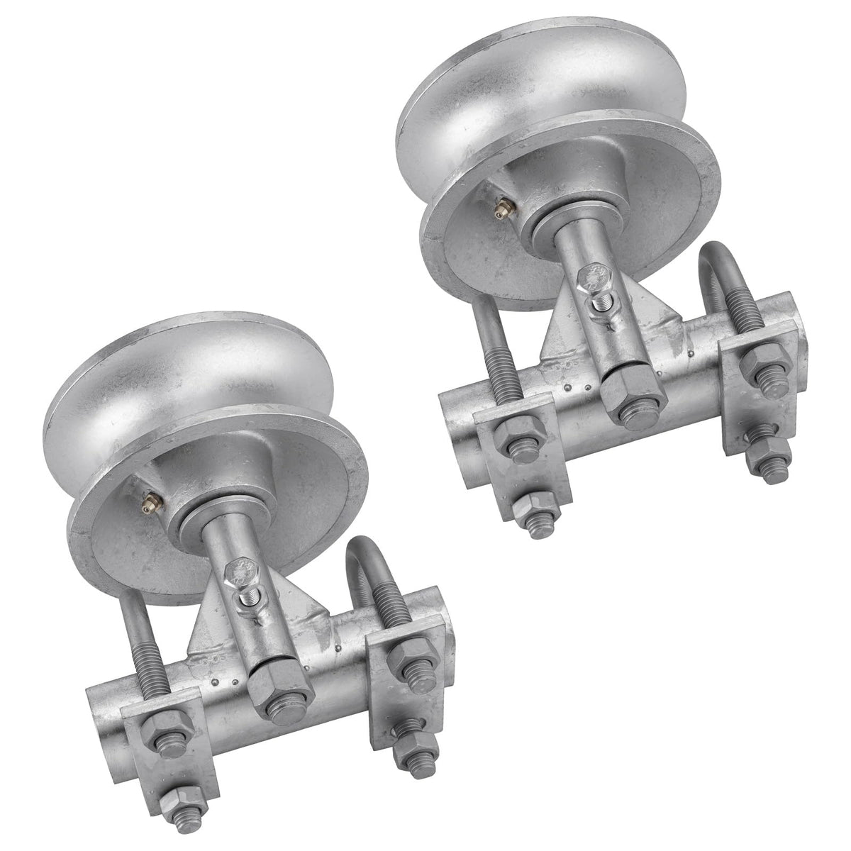 Sliding Gate Rollers, 5" Galvanized Steel Pipe Track Wheels for Chain Link Sliding Gates, Fits 1-7/8" and 1-5/8" Gate Frames & Track Pipes, Double U Bolt Hardware, Pack of 2