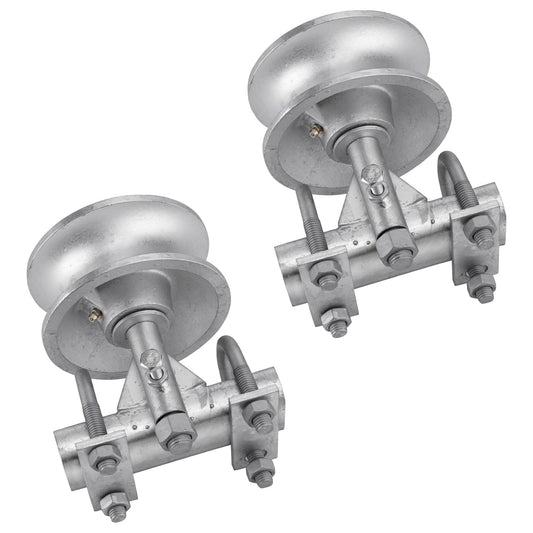 Sliding Gate Rollers, 5" Galvanized Steel Pipe Track Wheels for Chain Link Sliding Gates, Fits 1-7/8" and 1-5/8" Gate Frames & Track Pipes, Double U Bolt Hardware, Pack of 2