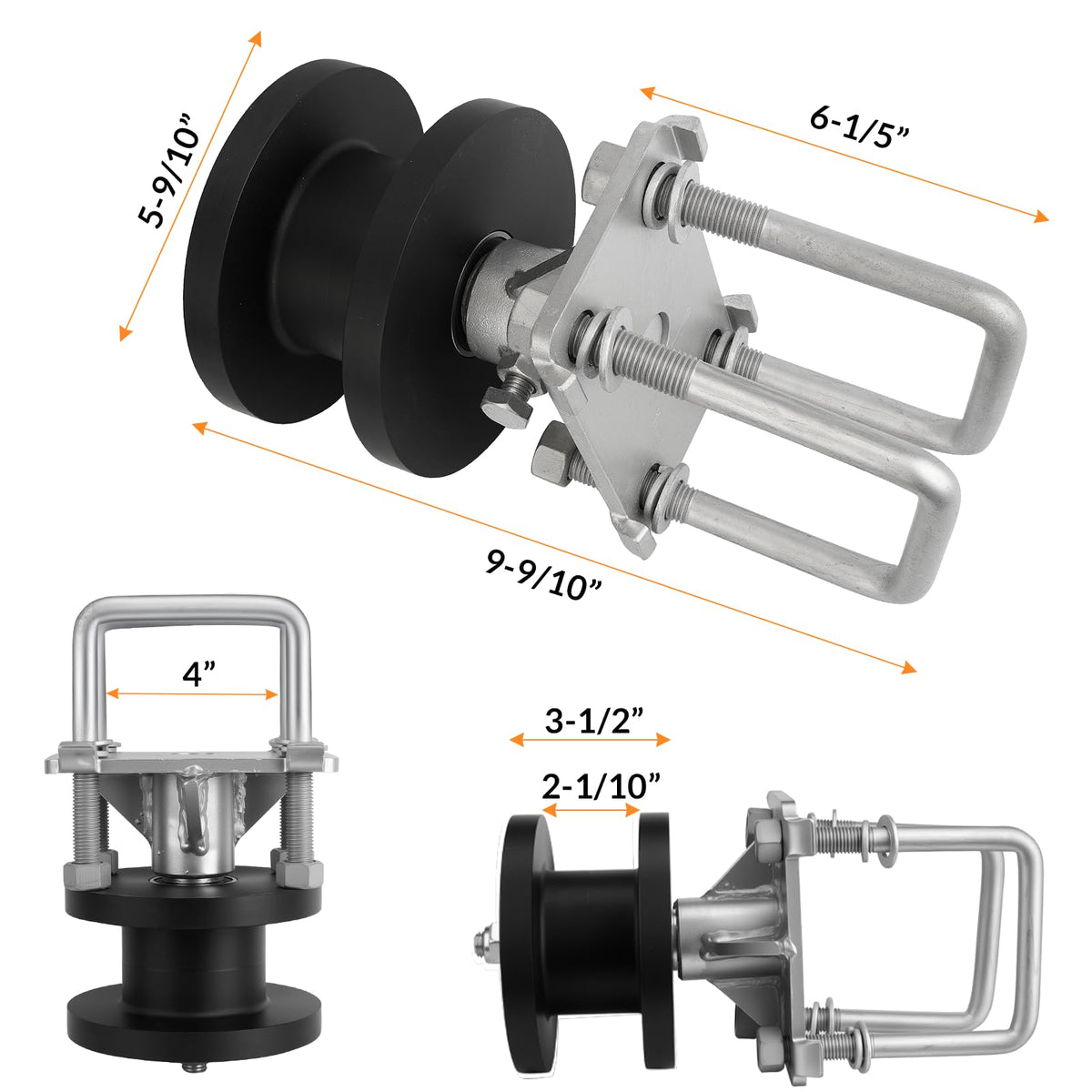 Sliding Gate Rollers, Nylon Cantilever Rolling Hardware for 4" Square Post x 2" Chain Link Fence Gate Frame - Pack of 1