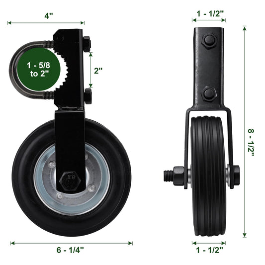 Gate Wheel Supporting Metal Swing Gate, 6" Gate Helper Wheels for 1-5/8" Thru 2" Gate Frames, for Metal Tube Gate, Chain Link Fence, 2 Pack Black