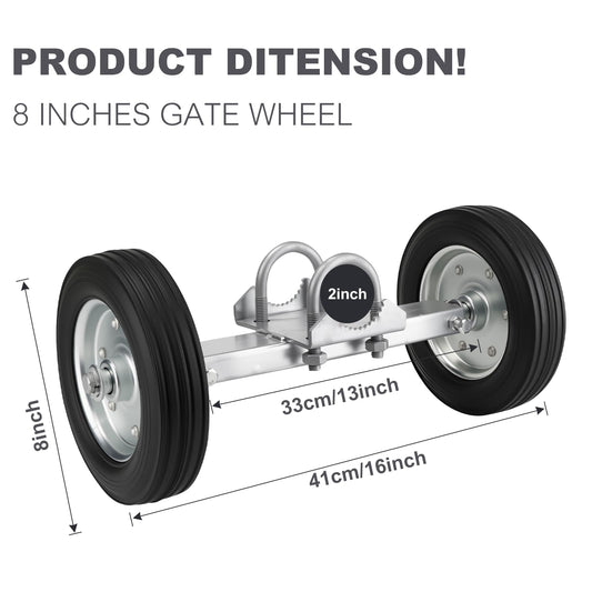 Adjustable Sliding Gate Wheel, 8" Tensioner Set with Mounting Bracket and U-Bolts - Premium Gate Accessory for Smooth Operation, Rubber Wheels for Metal Tube Gates and Driveway Gates