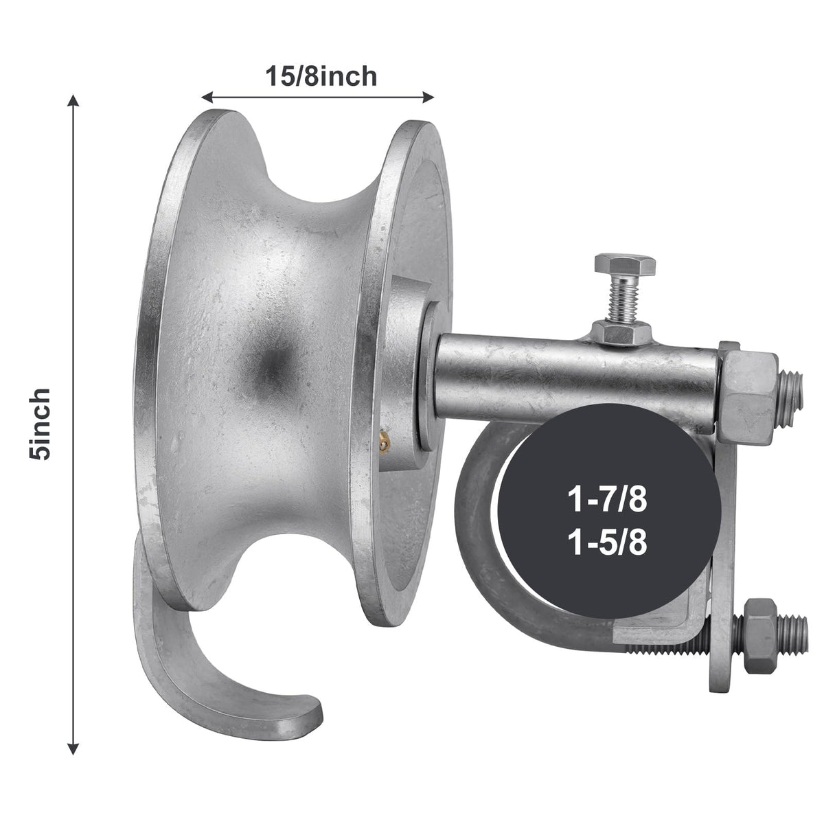 Sliding Gate Rollers, 5" Galvanized Steel Pipe Track Wheels for Chain Link Sliding Gates, Fits 1-7/8" and 1-5/8" Gate Frames & Track Pipes, Single U Bolt Hardware, Pack of 4
