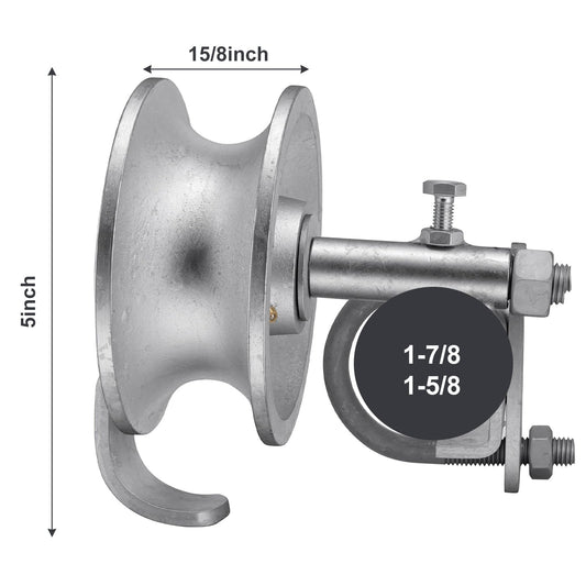 Sliding Gate Rollers, 5" Galvanized Steel Pipe Track Wheels for Chain Link Sliding Gates, Fits 1-7/8" and 1-5/8" Gate Frames & Track Pipes, Single U Bolt Hardware, Pack of 4