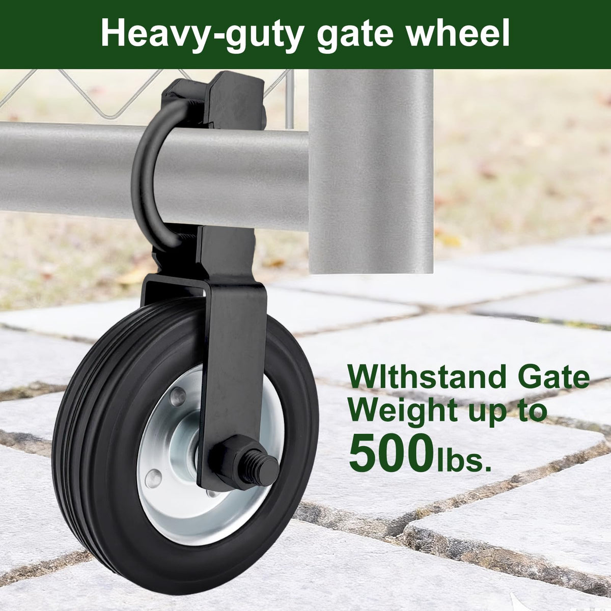 Gate Wheel Supporting Metal Swing Gate, 6" Gate Helper Wheels for 1-5/8" Thru 2" Gate Frames, for Metal Tube Gate, Chain Link Fence, 2 Pack Black
