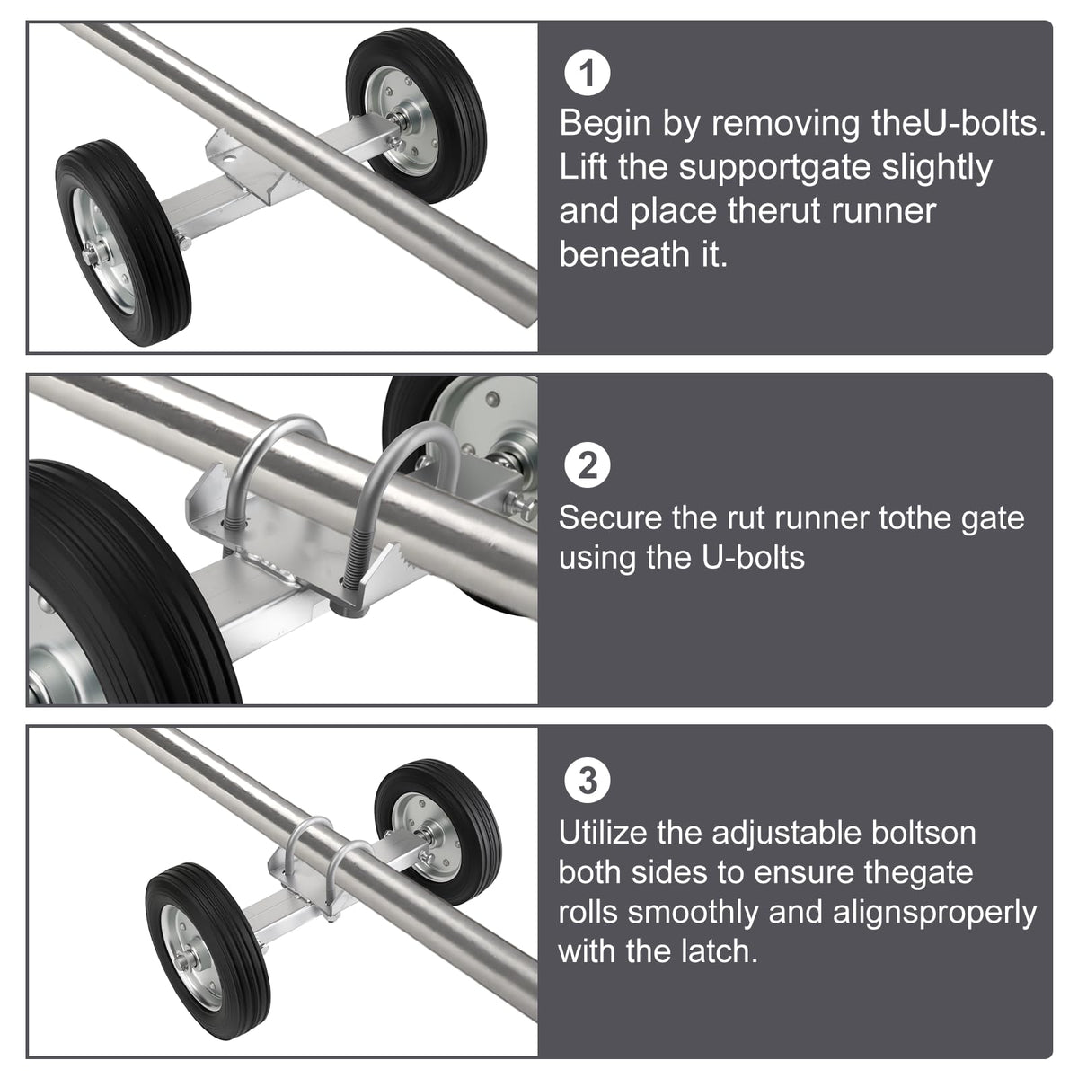 Adjustable Sliding Gate Wheel, 6" Tensioner Set with Mounting Bracket and U-Bolts - Premium Gate Accessory for Smooth Operation, Rubber Wheels for Metal Tube Gates and Driveway Gates