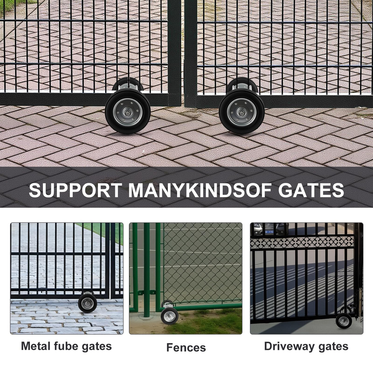 Adjustable Sliding Gate Wheel, 6" Tensioner Set with Mounting Bracket and U-Bolts - Premium Gate Accessory for Smooth Operation, Rubber Wheels for Metal Tube Gates and Driveway Gates