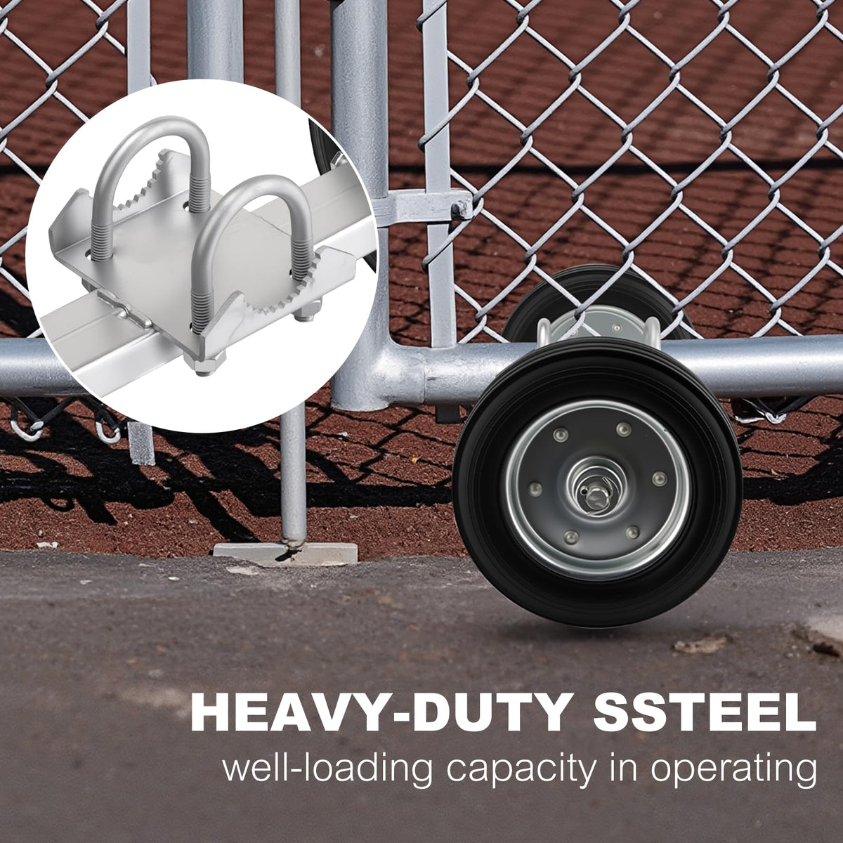 Adjustable Sliding Gate Wheel, 8" Tensioner Set with Mounting Bracket and U-Bolts - Premium Gate Accessory for Smooth Operation, Rubber Wheels for Metal Tube Gates and Driveway Gates