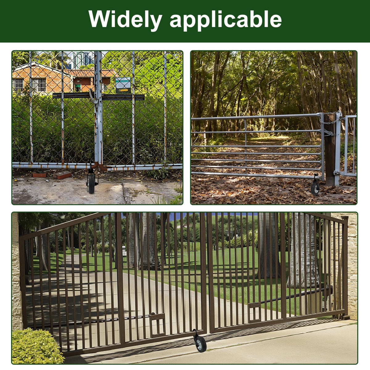 Gate Wheel Supporting Metal Swing Gate, 6" Gate Helper Wheels for 1-5/8" Thru 2" Gate Frames, for Metal Tube Gate, Chain Link Fence, 2 Pack Black