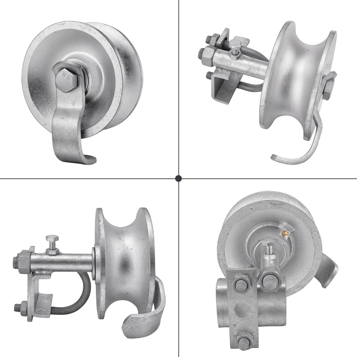 Sliding Gate Rollers, 5" Galvanized Steel Pipe Track Wheels for Chain Link Sliding Gates, Fits 1-7/8" and 1-5/8" Gate Frames & Track Pipes, Single U Bolt Hardware, Pack of 4