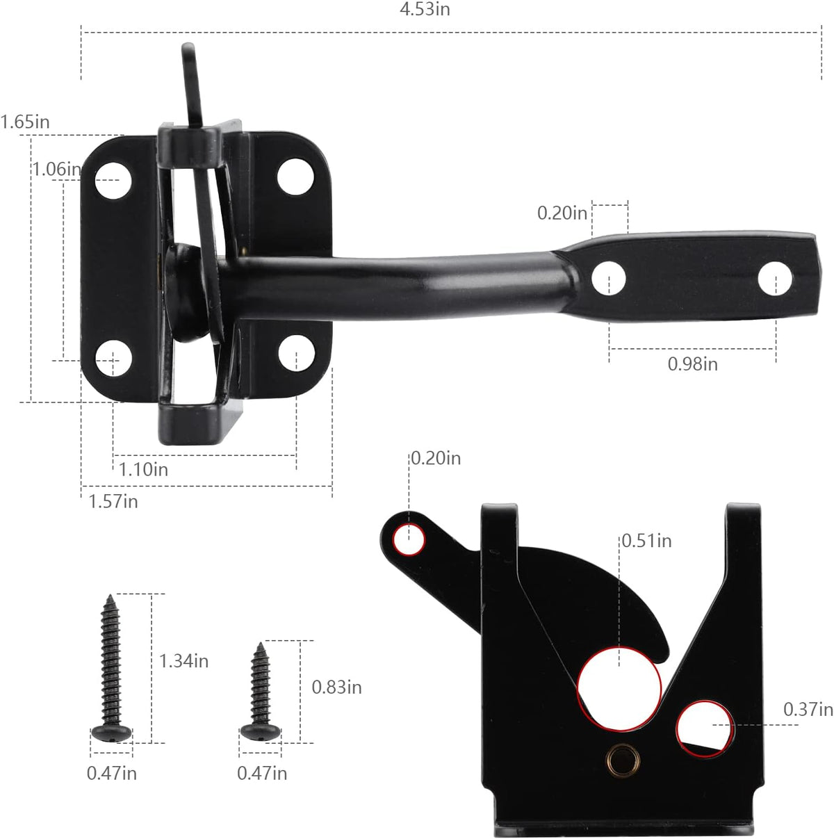 Black Self-Closing Gate Latch Set - Automatic Closing Design, Suitable for Various Garden Gates